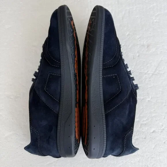 Size 7.5 - Santoni Men's Navy Cube Suede Low-Top Sneakers MADE IN ITALY - Picture 4 of 11